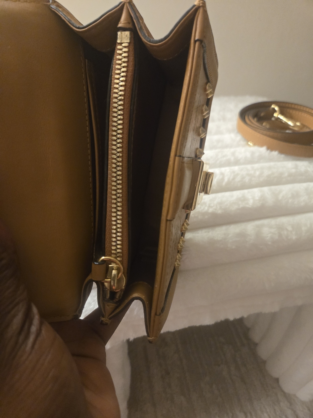 MCM Tan Studded Mini Top-Handle Bag with Gold Hardware - Picture 3 of 6